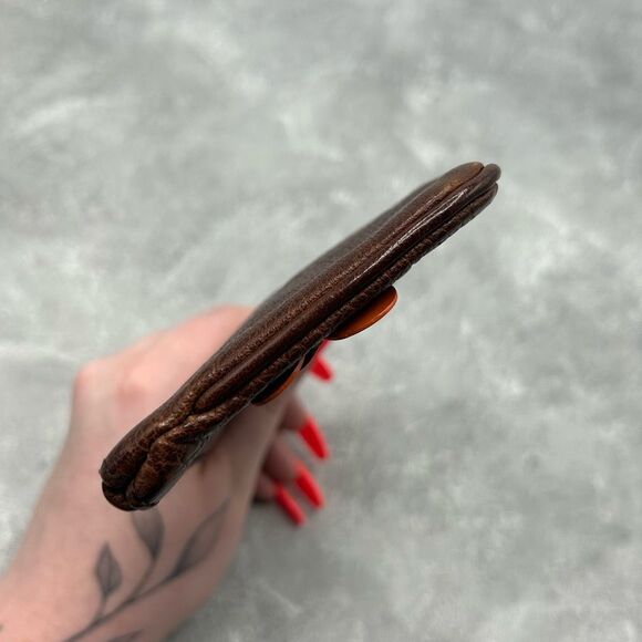 MIU MIU Brown Pebbled Leather Wristlet Purse Flower Trim Made In Italy - Picture 8 of 14